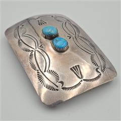 Vintage Sterling Silver Rectangular Concho Stamped Turquoise 1.5